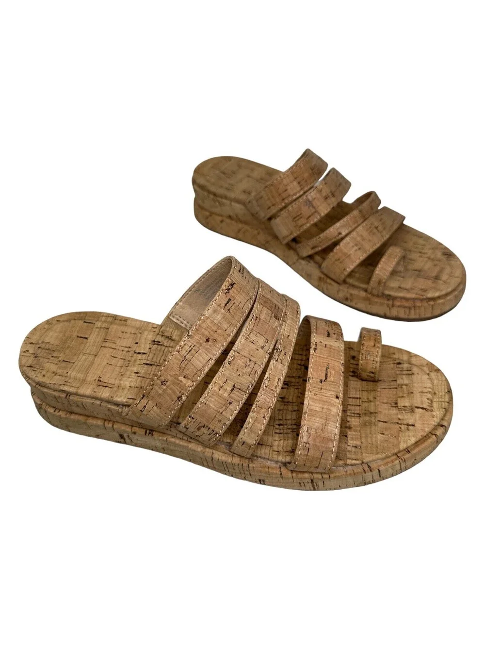 Korks Beige Natural Maya Wedge Sandals Toe Loop Cushioned Cork Leather Women 7M